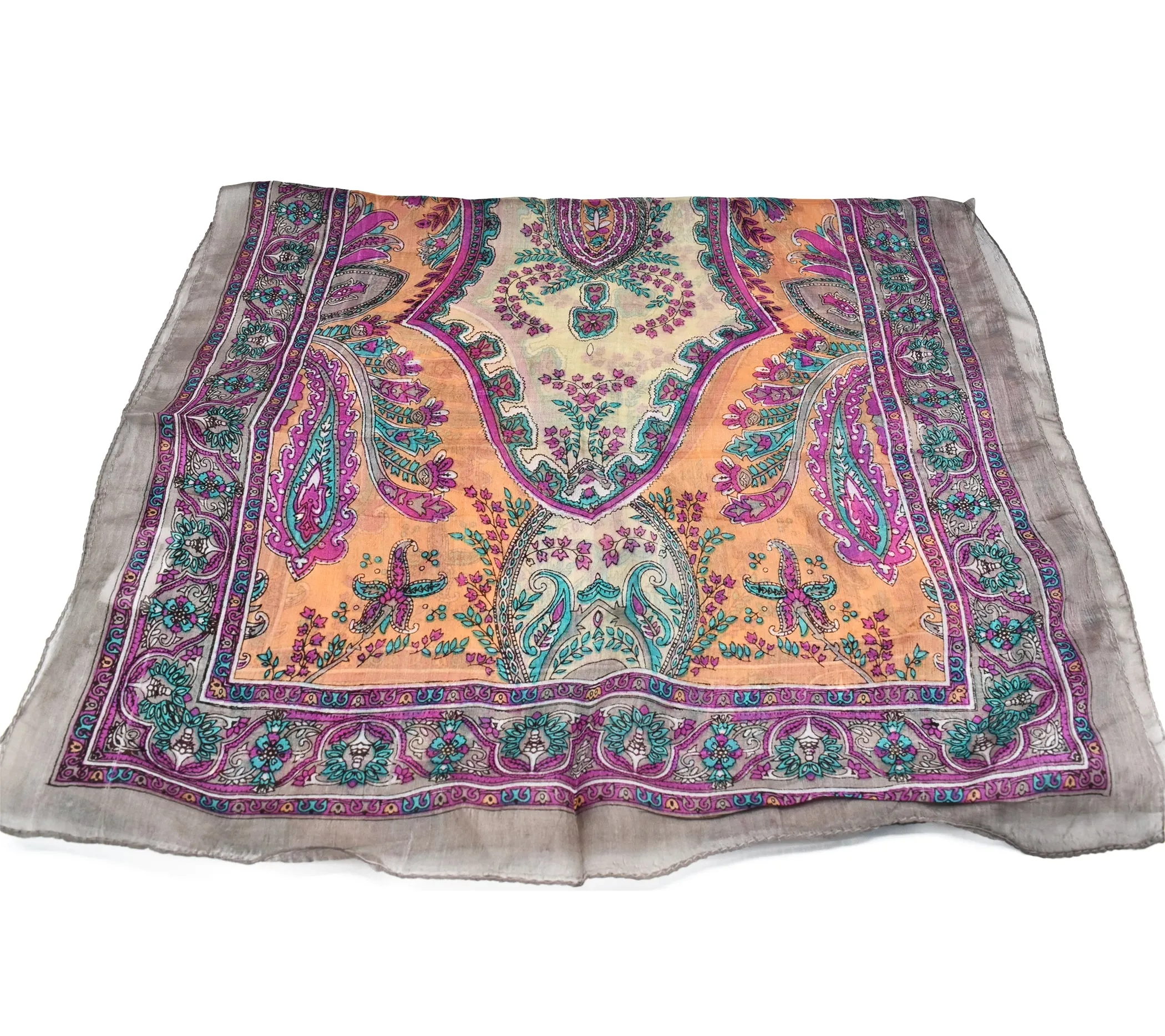 100% Silk Brown Paisley Scarf