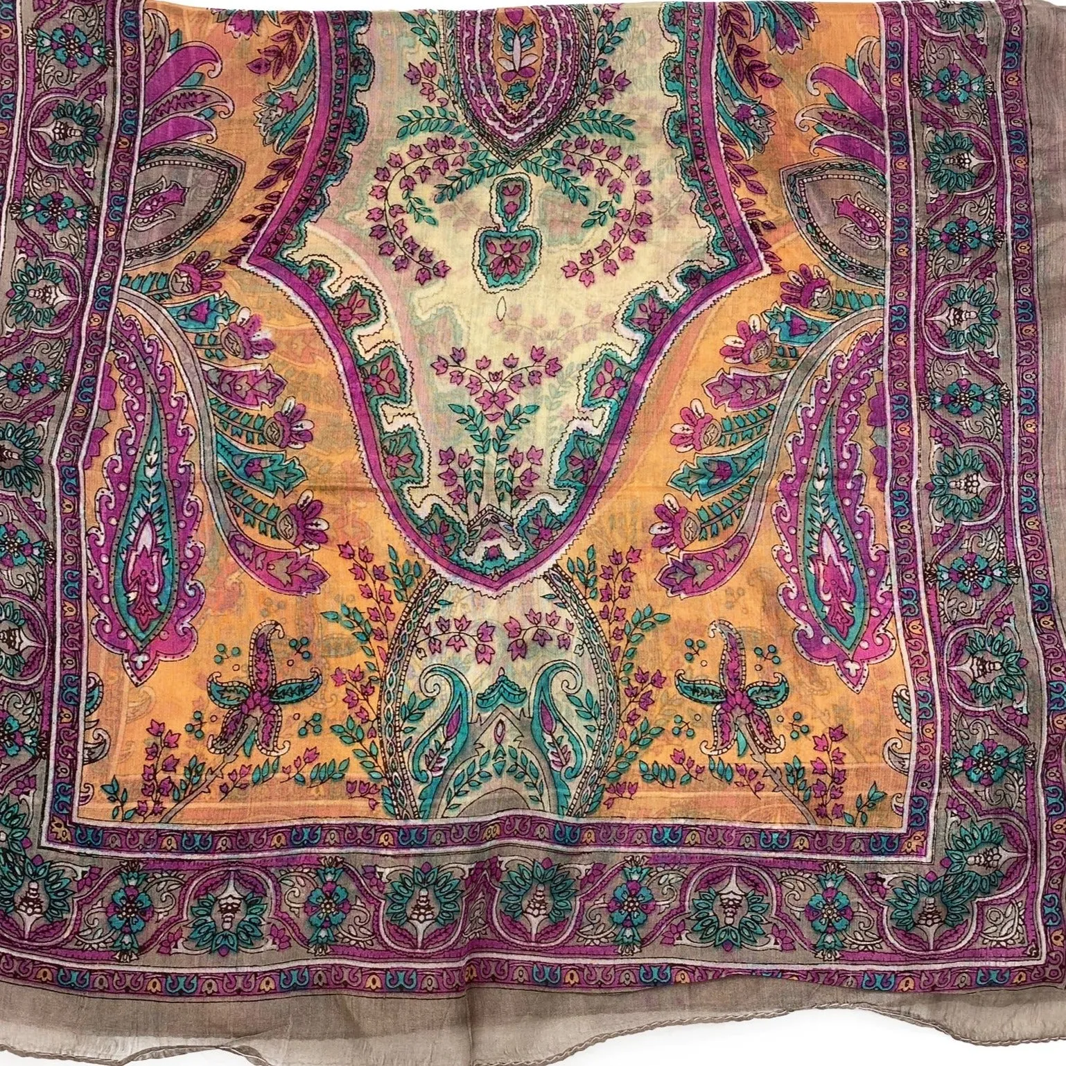 100% Silk Brown Paisley Scarf