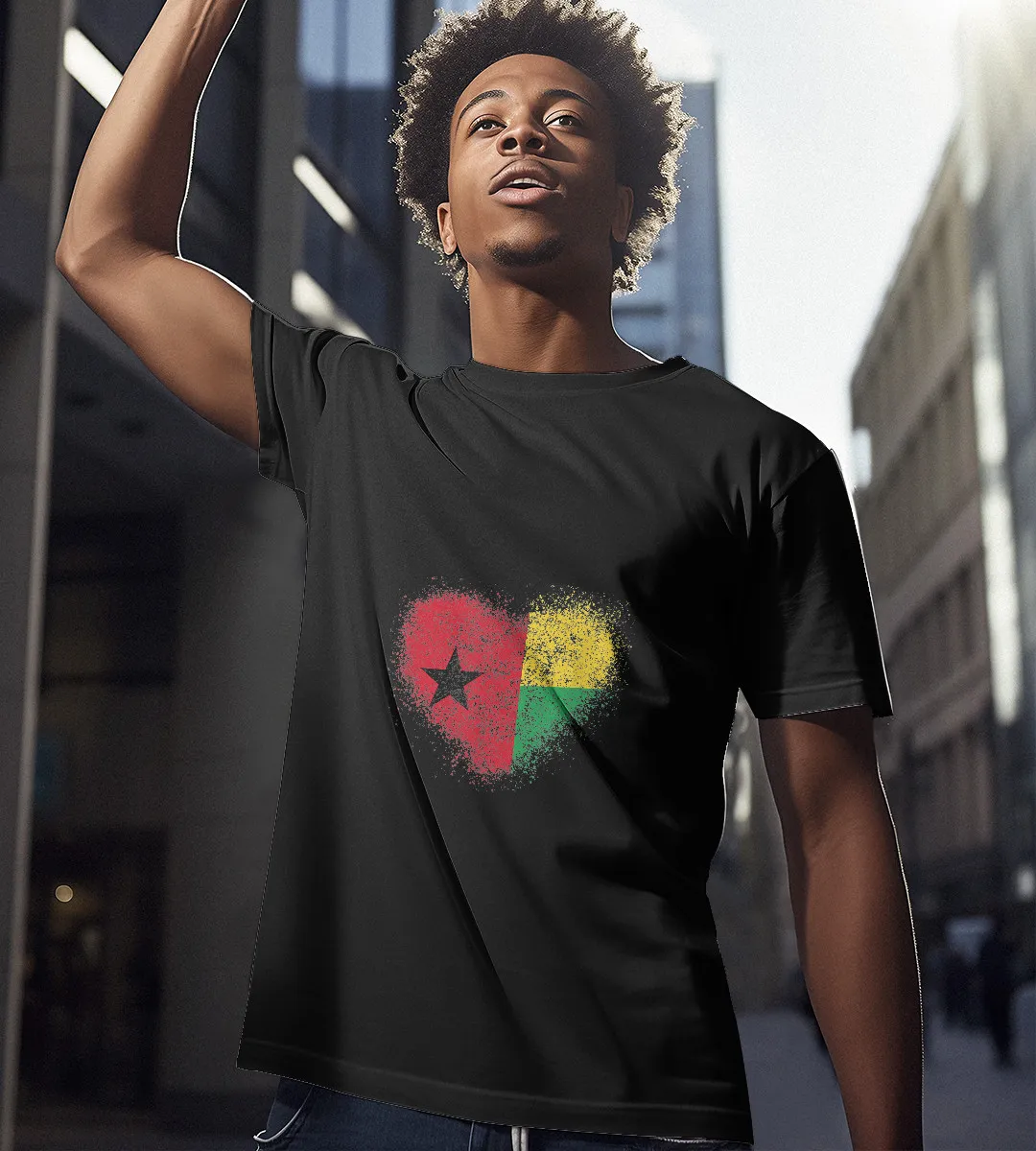 1sttheworld T-Shirt - Heart Guinea Bissau T-Shirt Black A35