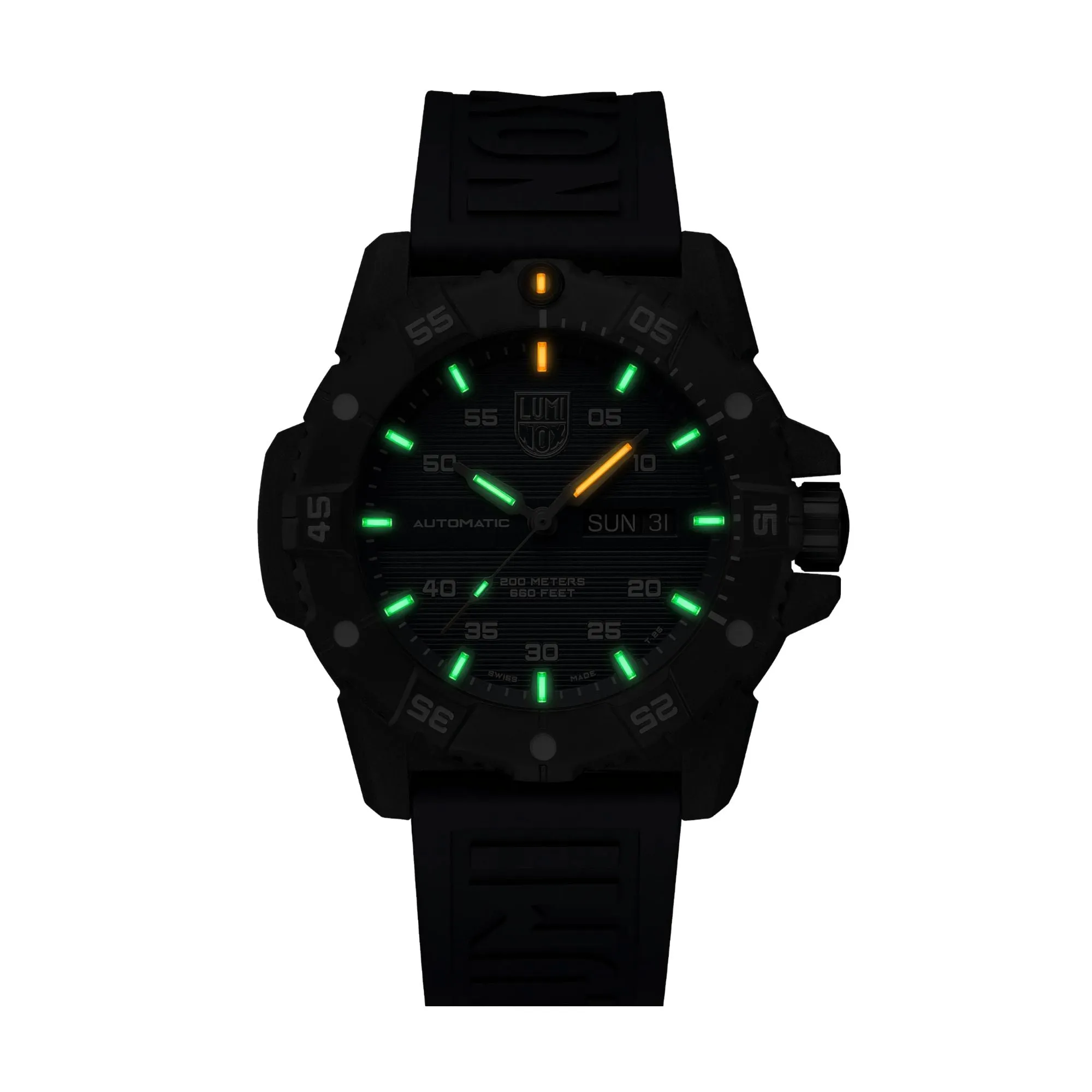 45MM LUMINOX MASTER CARBON SEAL AUTOMATIC WATCH BLACK CARBONOX CASE WITH BLACK DAY-DATE DIAL