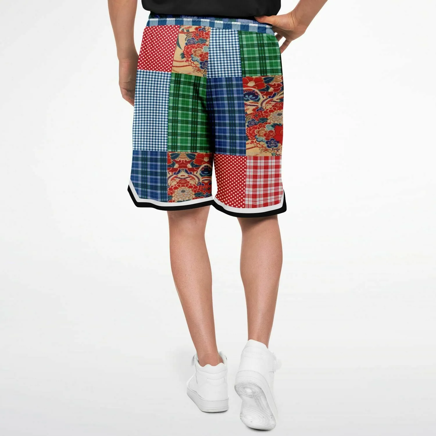 Busan Fleur Floral Plaid Patchwork Basketball Shorts