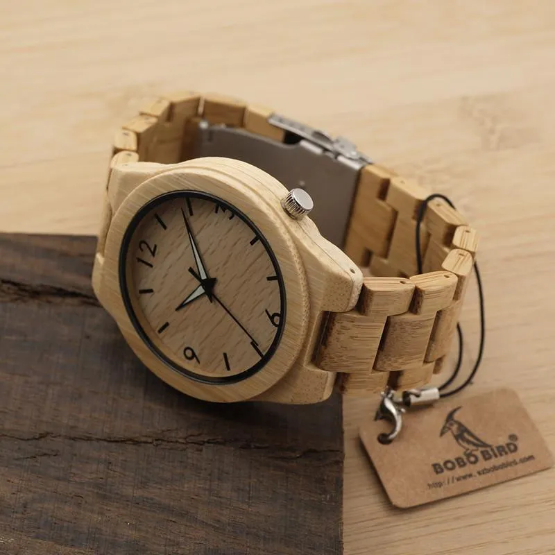 Luxury Bamboo Wooden Watch with Japanese Mechanism and Quartz Display