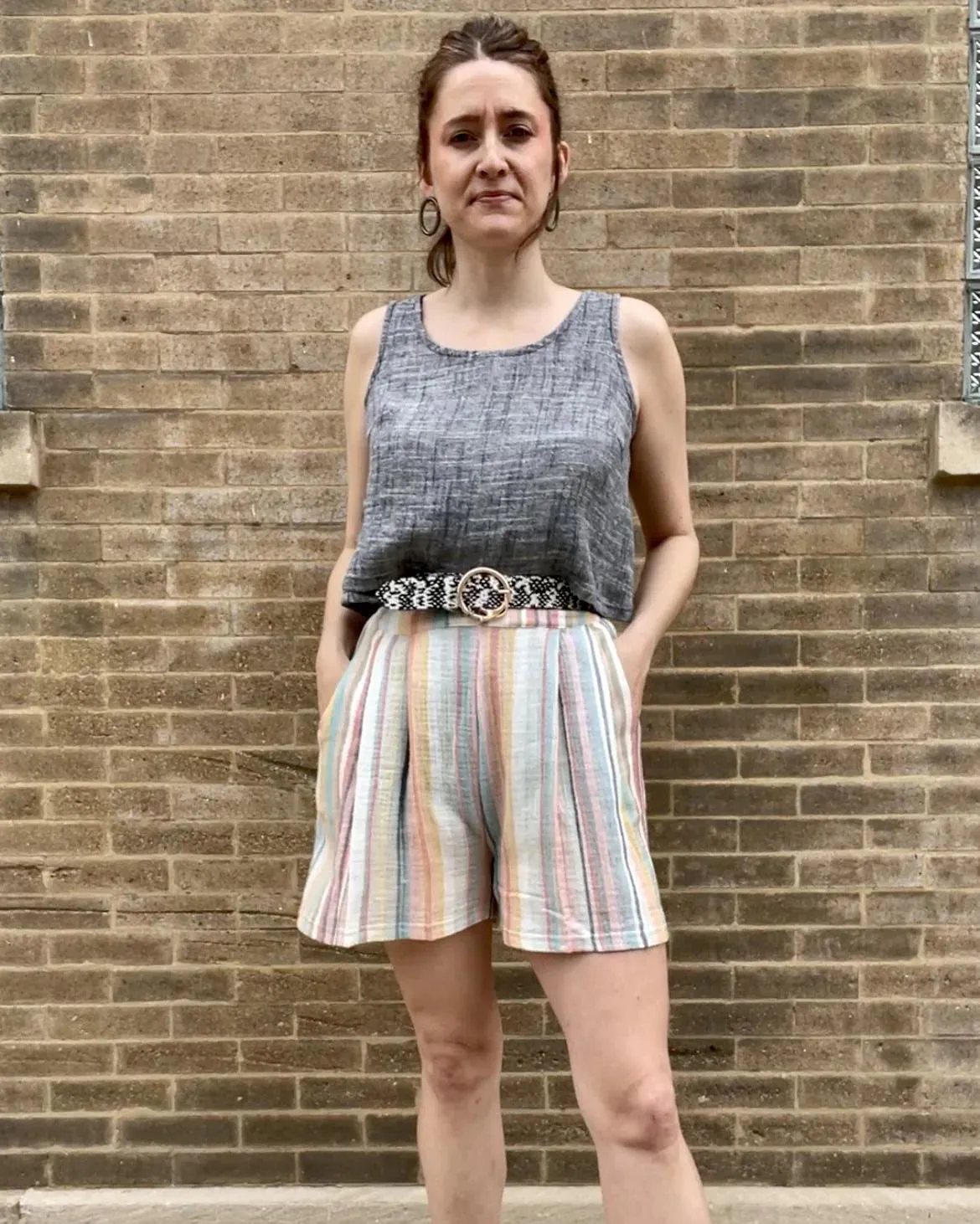 Pastel Stripes Pleated Shorts