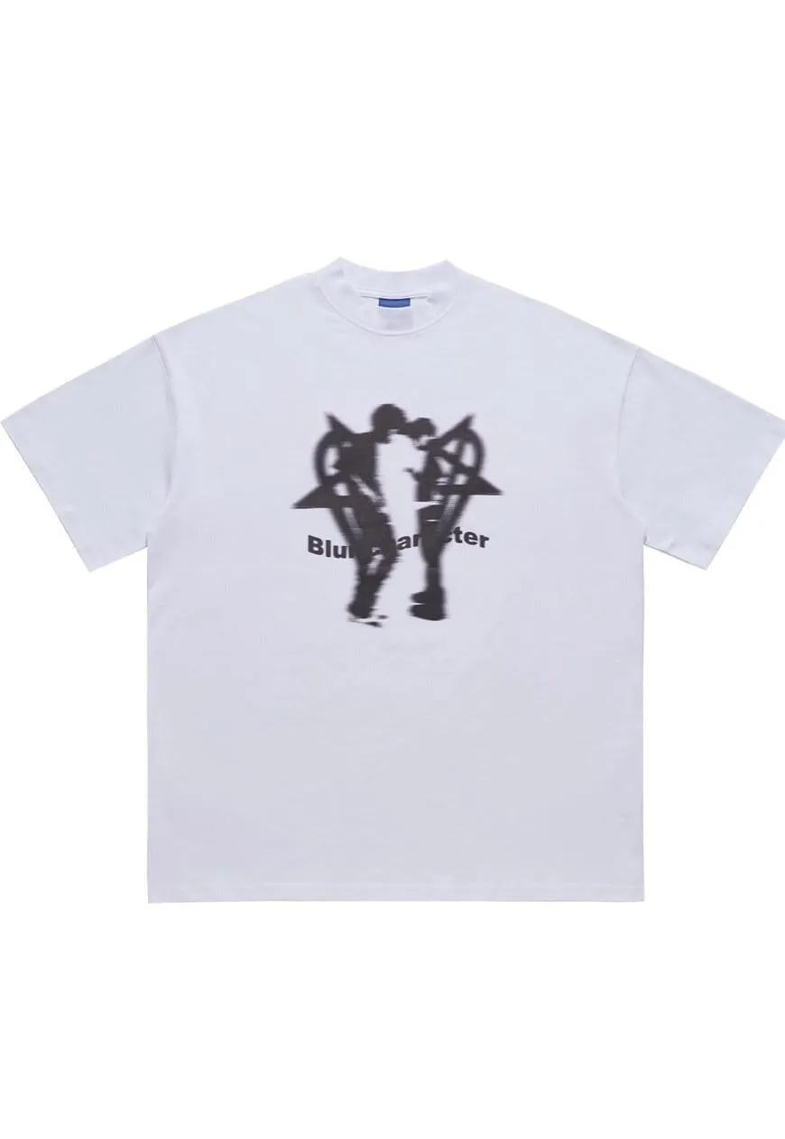Pentagram heart t-shirt couple print tee love top in pink