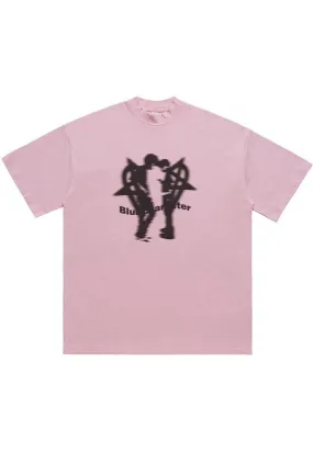 Pentagram heart t-shirt couple print tee love top in pink