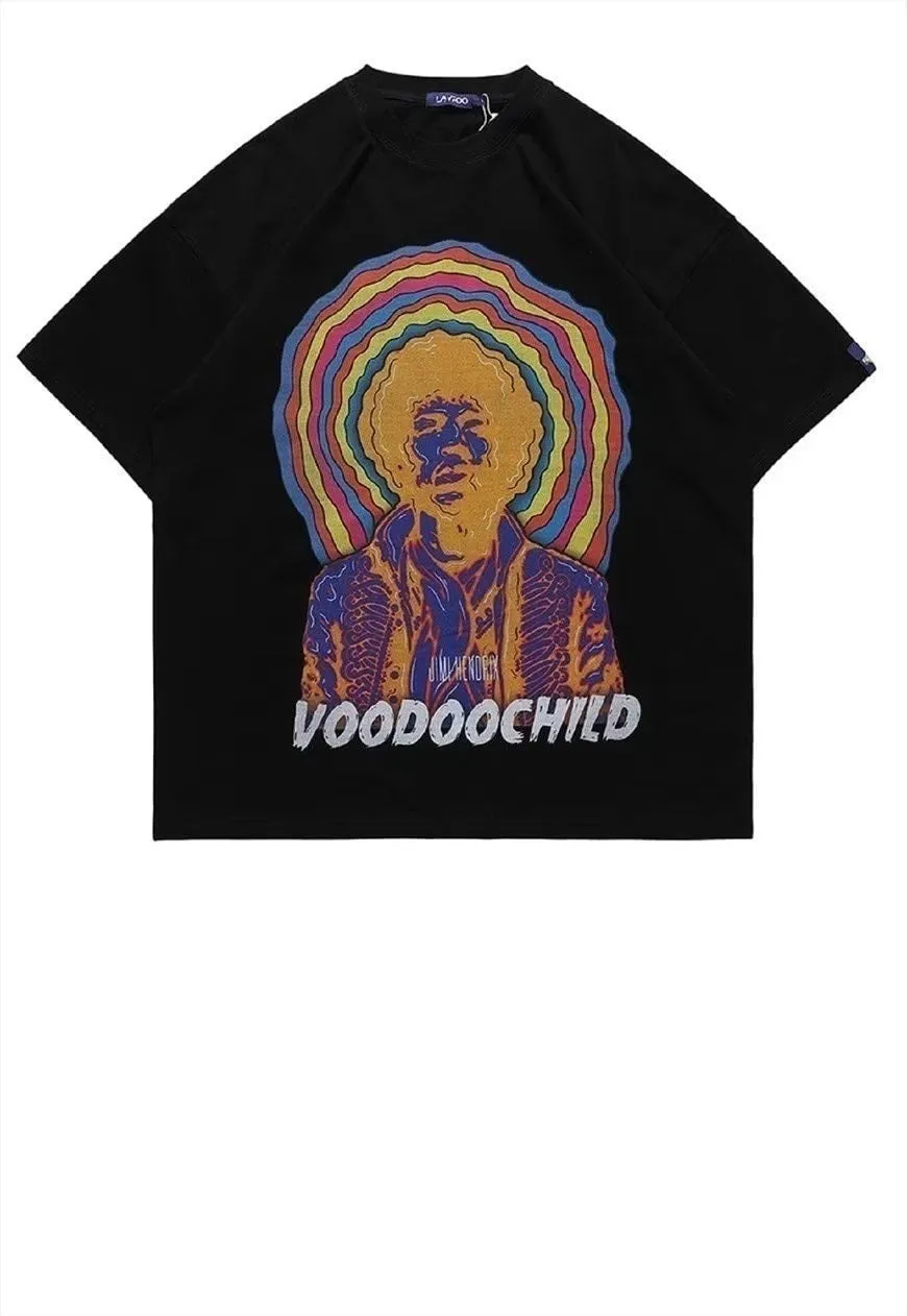 Rainbow print t-shirt rocker tee abstract skater top white