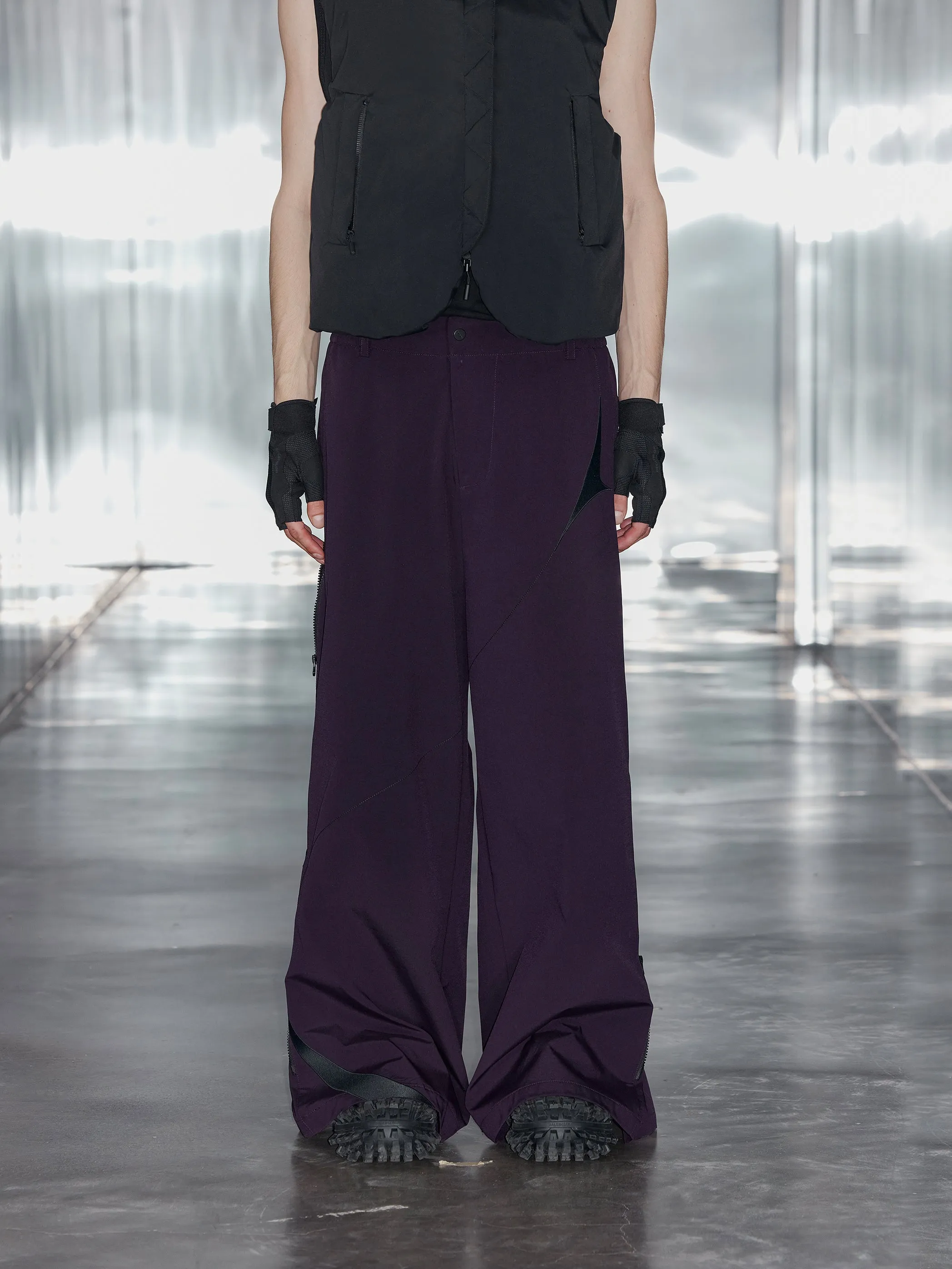 Side seam zipper wide leg casual pants