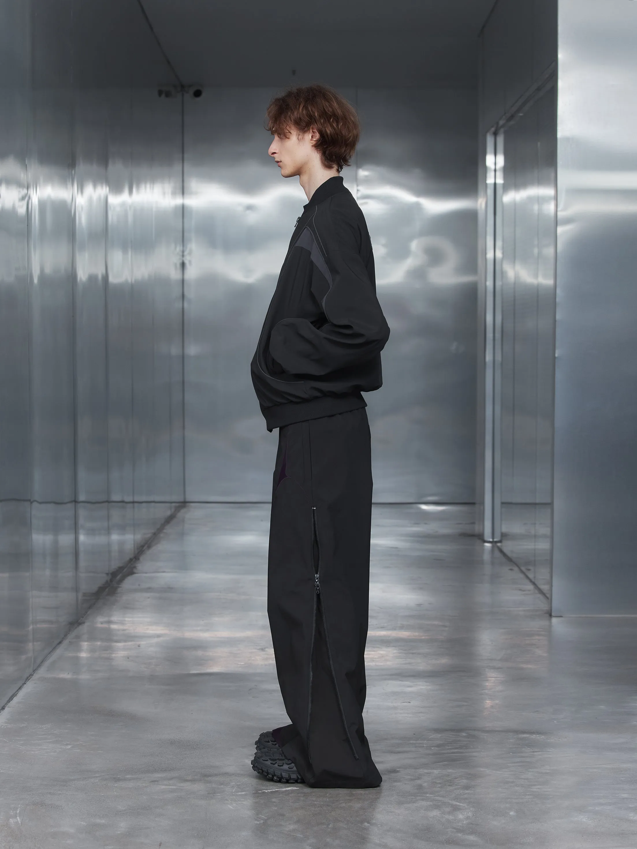 Side seam zipper wide leg casual pants