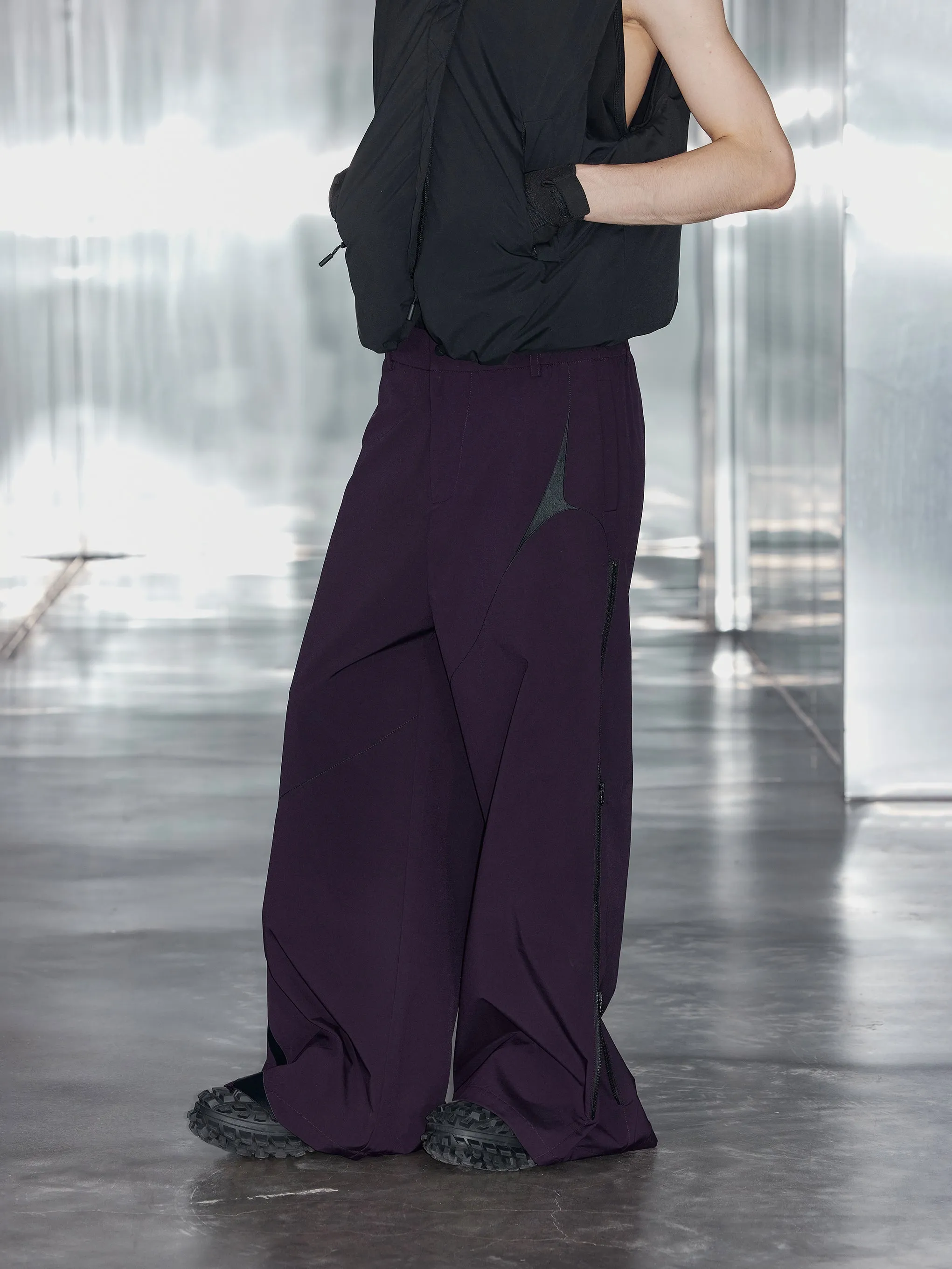 Side seam zipper wide leg casual pants