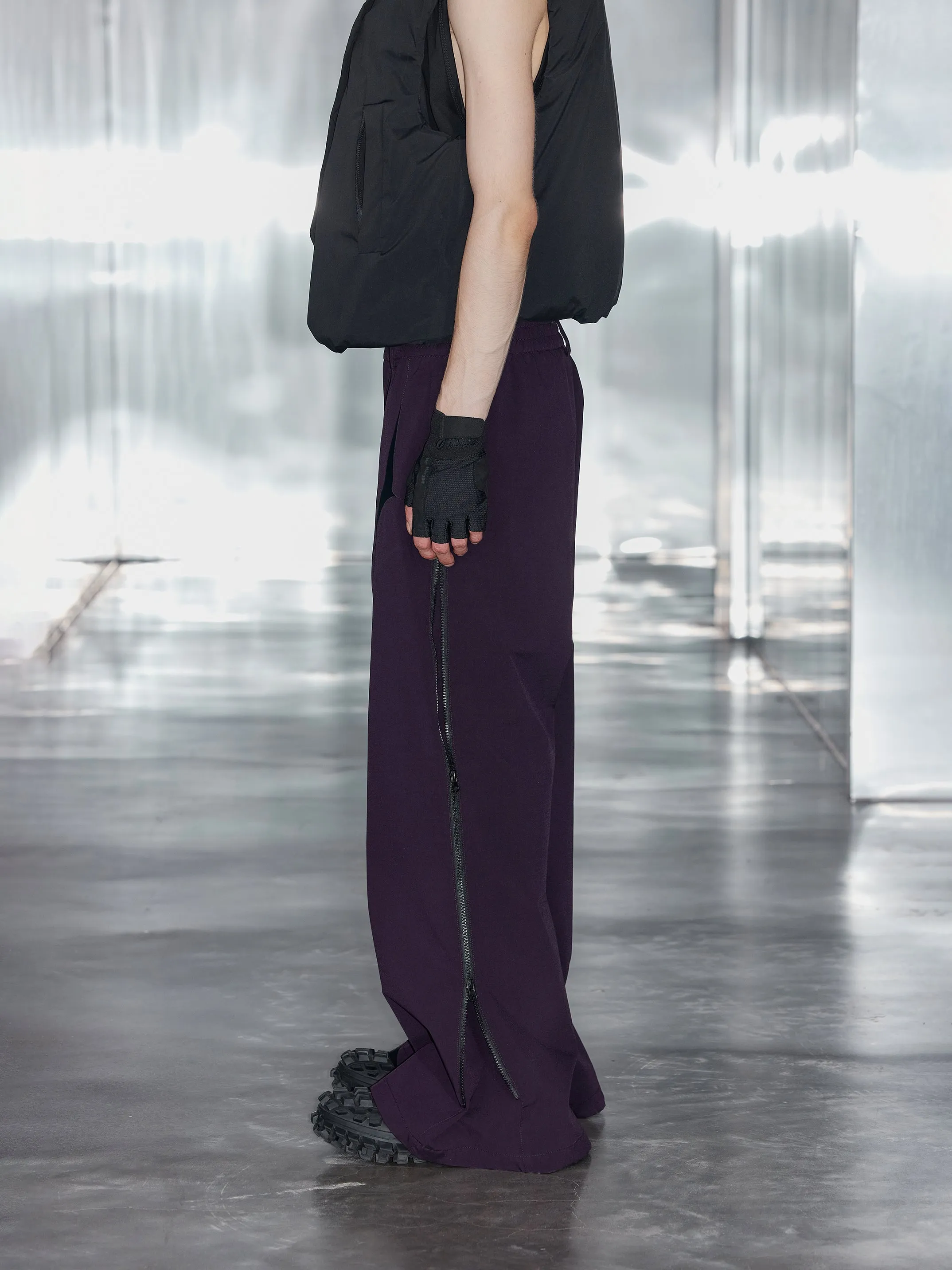 Side seam zipper wide leg casual pants