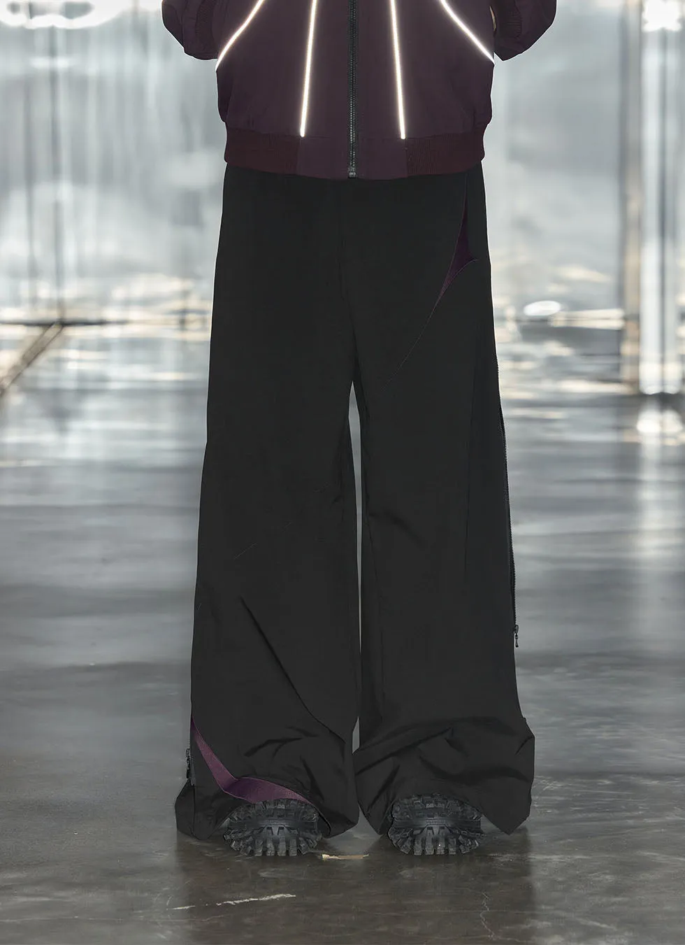Side seam zipper wide leg casual pants