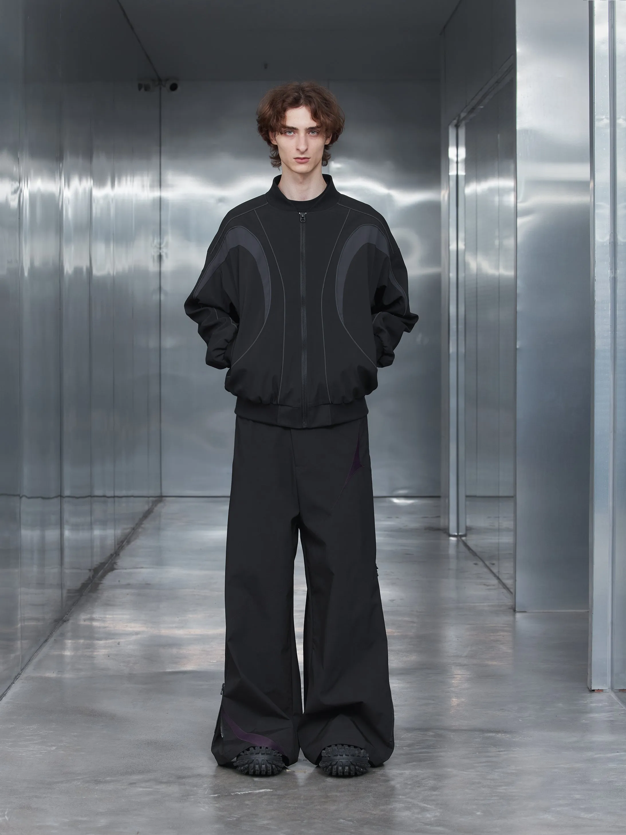 Side seam zipper wide leg casual pants