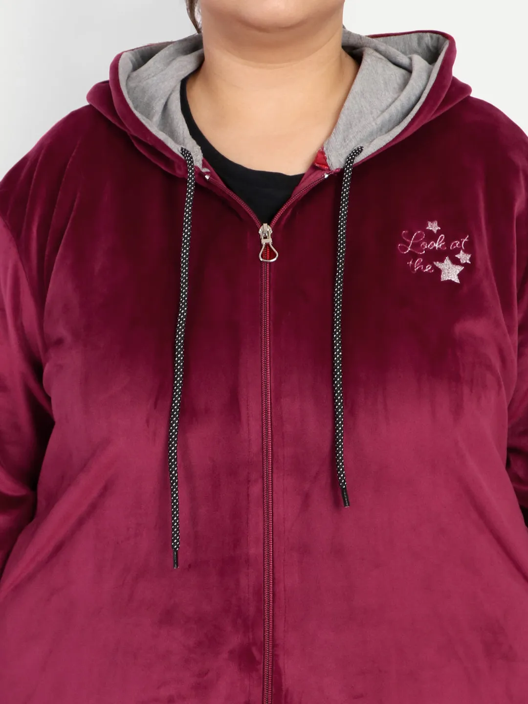 Womens Maroon Winter Velvet Cotton Tracksuit