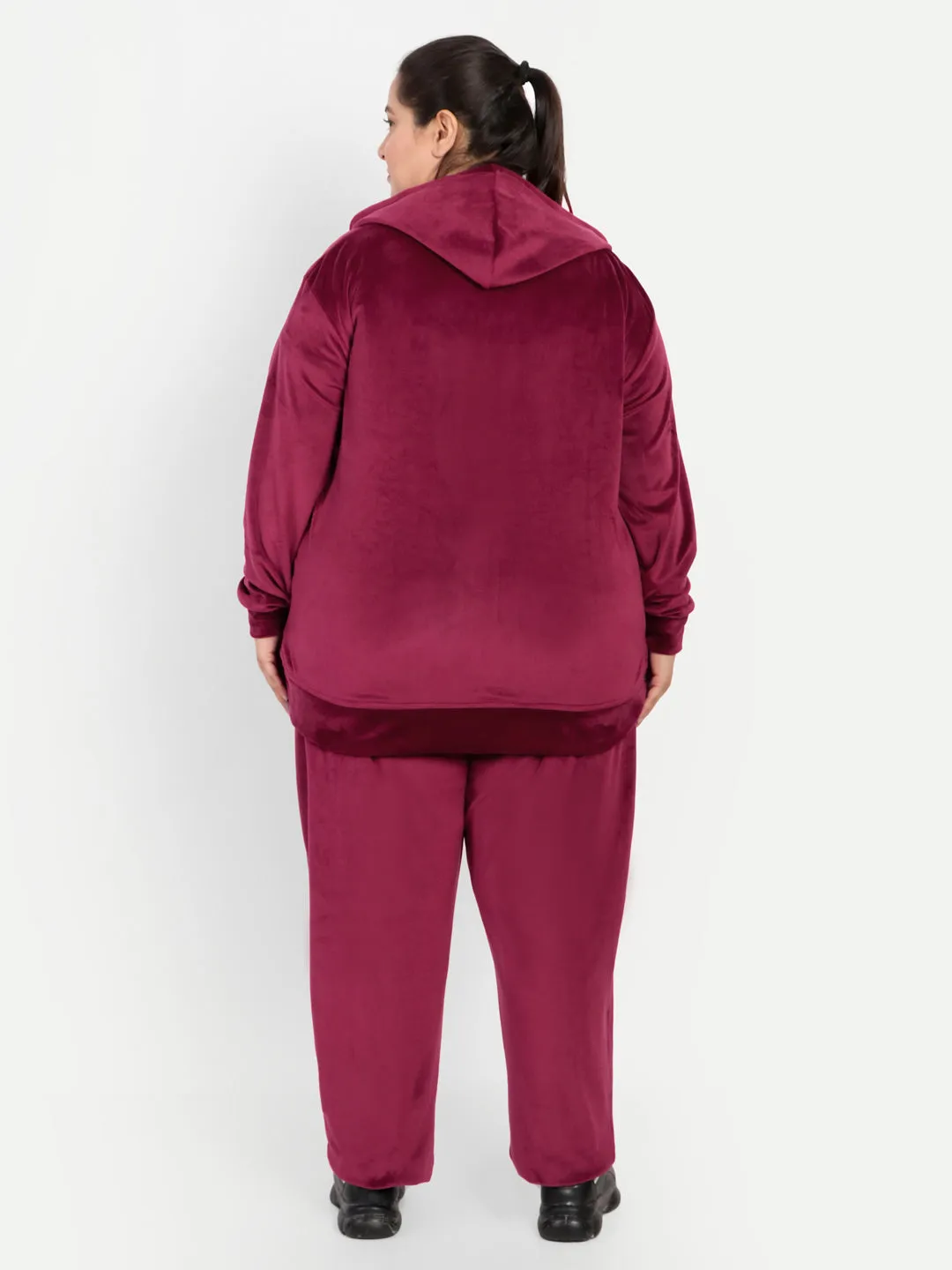 Womens Maroon Winter Velvet Cotton Tracksuit